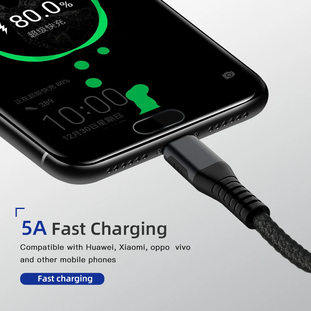 5A супер зарядка USB c-кабель для huawei P30 P20 Lite Xiaomi Mi 9 Quick Charge 3,0 Тип usb C зарядный кабель для передачи данных для samsung S10 S9