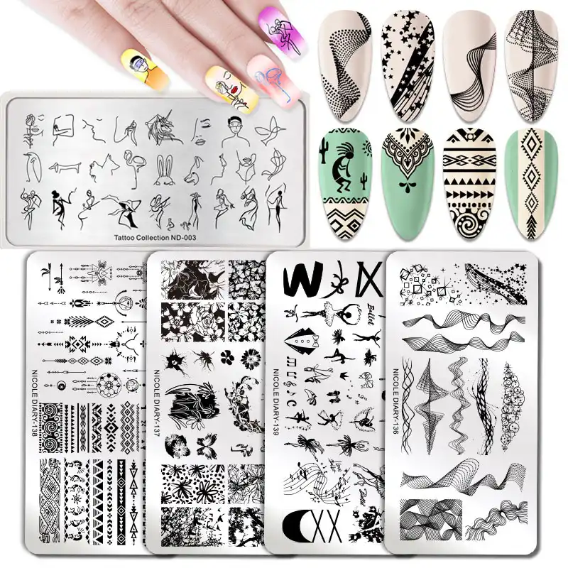 3dネイルスタンピングプレート花ライン蝶動物スタンププレートステンレス鋼ネイルデザインdiyステンシルツール マニキュア Aliexpress