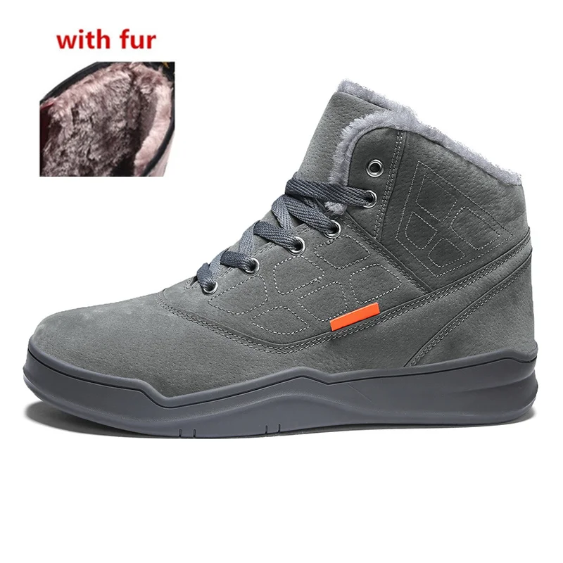 Gray Fur Новое поступление; высокие хлопковые ботинки; мужские зимние ботинки на шнуровке; зимние ботинки; мужские Ботильоны; большие размеры 39-46; модные теплые меховые кроссовки - Цвет: Gray Fur
