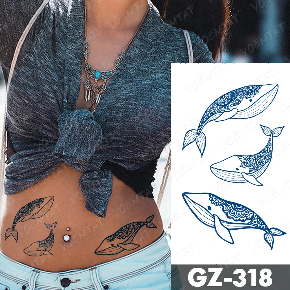 Juice Lasting Ink Tattoos Body Art Waterproof Temporary Tattoo Sticker Mountain Forest Tatoo Arm Fake Sky Whale Sea Tatto Women