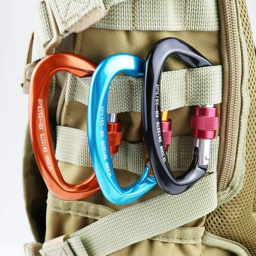 

Rock Climbing Carabiner Clip Locking And Heavy Duty 25KN Hook D-Shaped Rock Climbing Carabiner Clip Outdoor Hiking Accessories