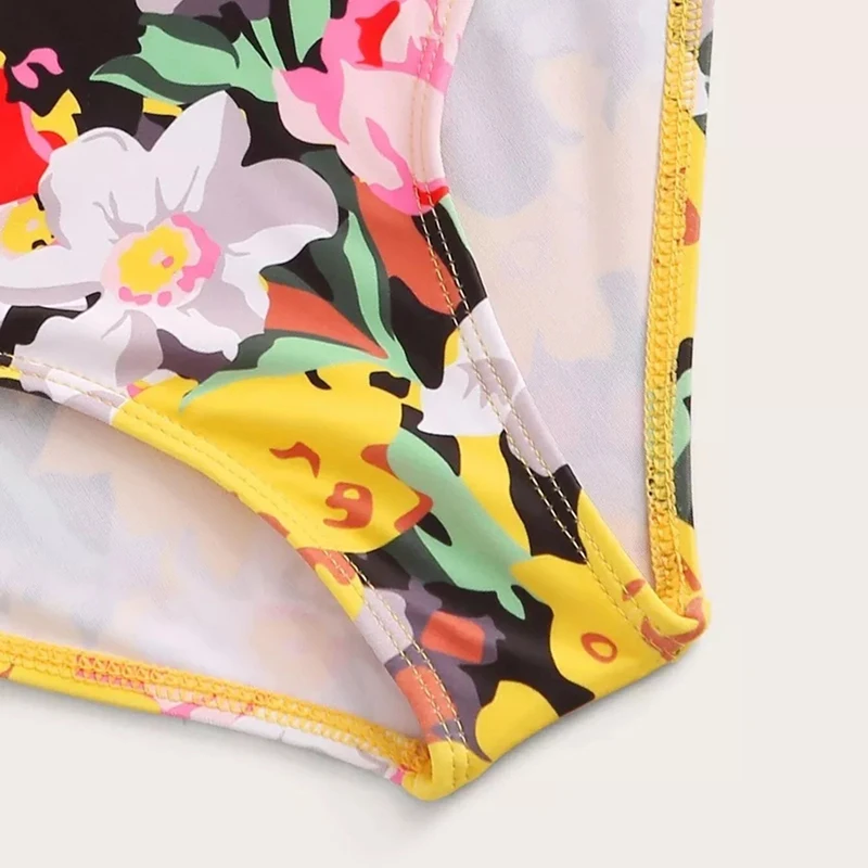 Слитный купальник с оборками и цветочным рисунком для девочек; пляжная одежда; купальный костюм из двух предметов для бассейна и спа; детский купальный костюм; одежда для купания для маленьких девочек