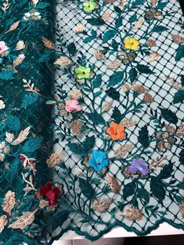 

Silver /grey color 3d flower handmade beaded embroidery lace fabric African new design lace factory price 5yards per lot