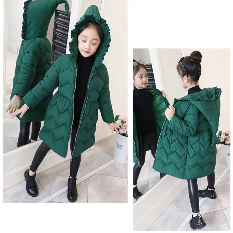 Новинка, распродажа, детское зимнее однотонное длинное пальто с капюшоном теплые парки детская одежда для девочек повседневная мягкая верхняя одежда для девочек ростом от 100 до 140 см