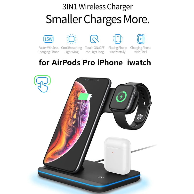 

3 in 1 Wireless Charging Dock for AirPods Pro iPhone Fast Wireless Charger Stand for iPhone iWatch Holder Phone Charger Station