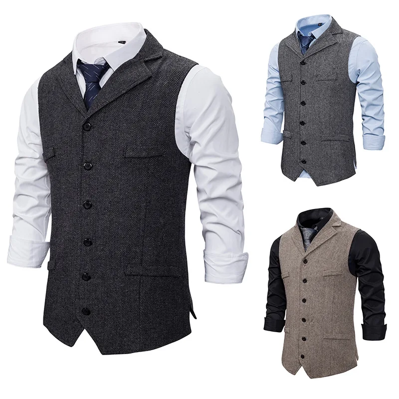 Autumn Business Vest Men's Clothing Male Lapel Casual Men Suit Vest With Pockets Vest Outerwear Chaleco Hombre 6