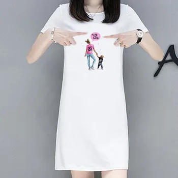 

Hot Summer Sexy Women Short Sleeve Dress Beautiful Mom Son Print Dresses Women Clothing Girls Vestidos