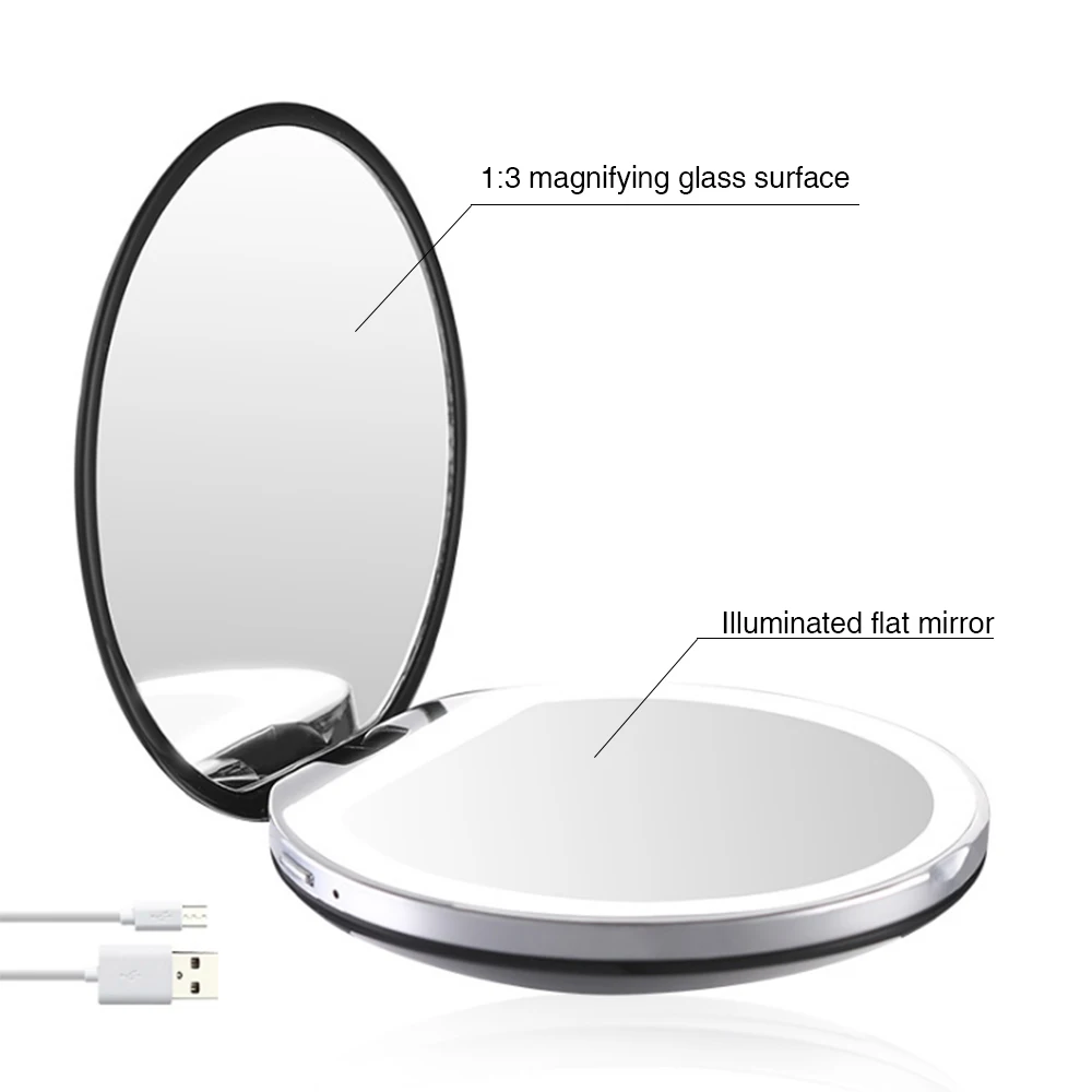 3X увеличительный складной светодиодный светильник мини компактное зеркальце для макияжа карманное косметическое зеркало для лица и губ портативный светильник для макияжа