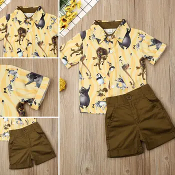 

Fashion Toddler Baby Boy Kid Clothes Gentleman Animal Printed T-Shirt Top+Pants Outfit Set Suit
