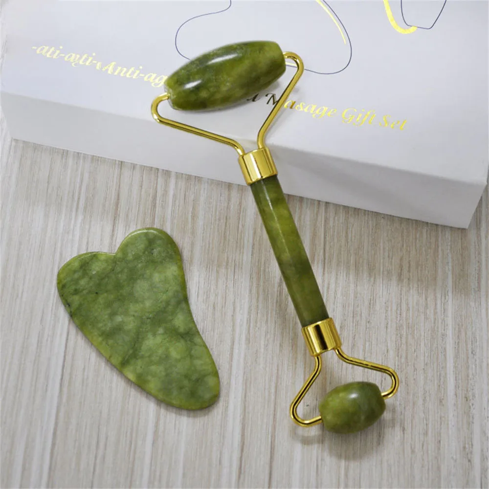 

Natural Jade Roller Guasha Skin Scraper Facial Set Facial Stone Firming Face Anti-Aging Puffy Eyes Massager Neck Anti Wrinkle