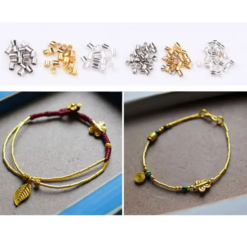 

2340Pcs 3 Color Tube Crimp Beads Tube Cover Bracelet Cord End Cap Jewelry Making