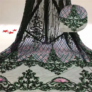 

2019 Latest Nigerian Lace Fabrics High Quality African French Net Lace Fabric with Sequins Embroidered Tulle Mesh Lace Fabric