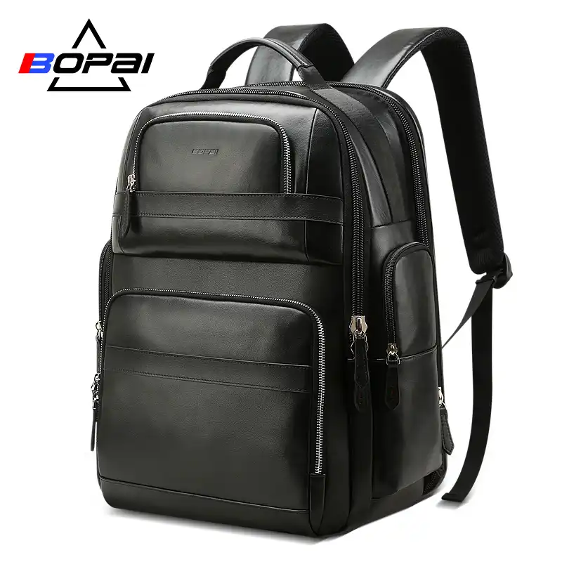 black leather laptop backpack women's