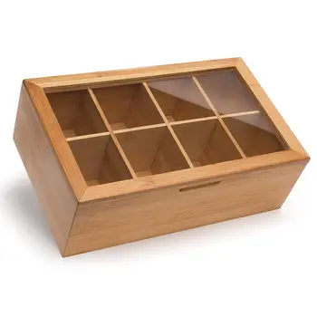 

Bamboo Tea Box Storage Organizer,Taller Size Holds 120+ Standing Or Flat Tea Bags,8 Adjustable Chest Compartments