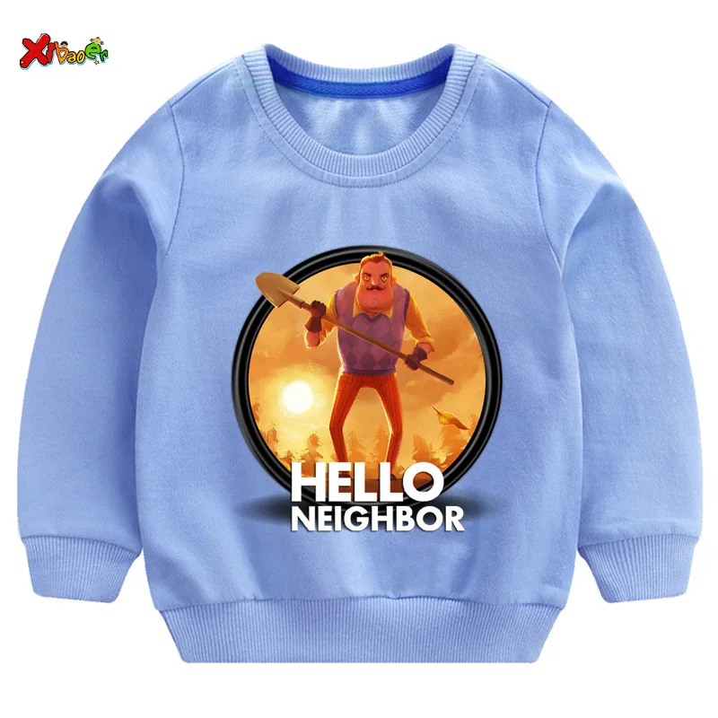 Свитшоты для мальчиков; коллекция года; футболка с надписью «hello neighior»; Крутая толстовка с длинными рукавами для малышей на День Благодарения; топы для маленьких девочек; одежда для малышей