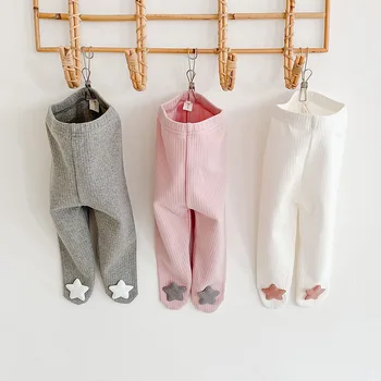 

Autumn Ribbed Baby Leggings 3D Stars Footed Cotton Trousers Newborn Legging For Girls Korean Kid Clothes Baby Boys Long Pants 0M