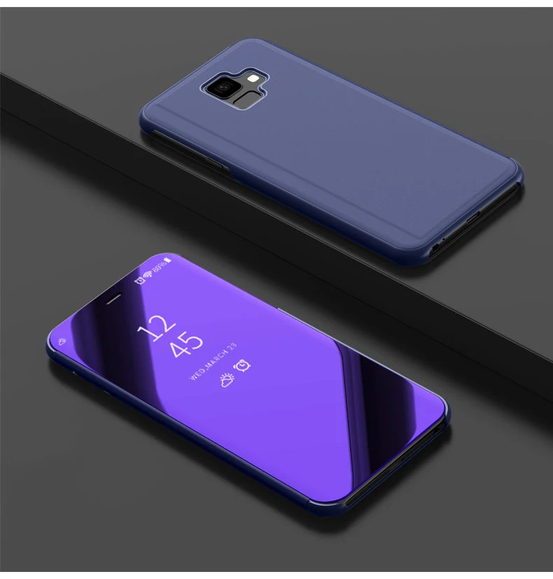 Тёмно-синий Прозрачное умное Зеркало чехол для samsung Galaxy S10 S8 S9 плюс S10e a8 a7 a6 Примечание 10 8 9 A10 A30 A40 A50 A60 A70 A80 M10 M20 M30 - Цвет: Тёмно-синий