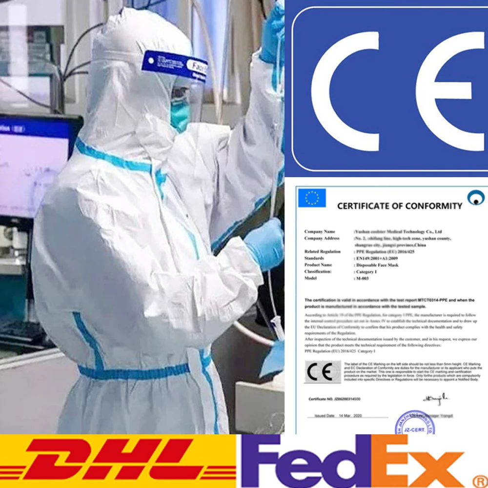 

Disposable Isolation Uniforms Protective Clothing Suit Long Front Zipper Cuffs Suit Anti-Dust Ventilation Block infeetion