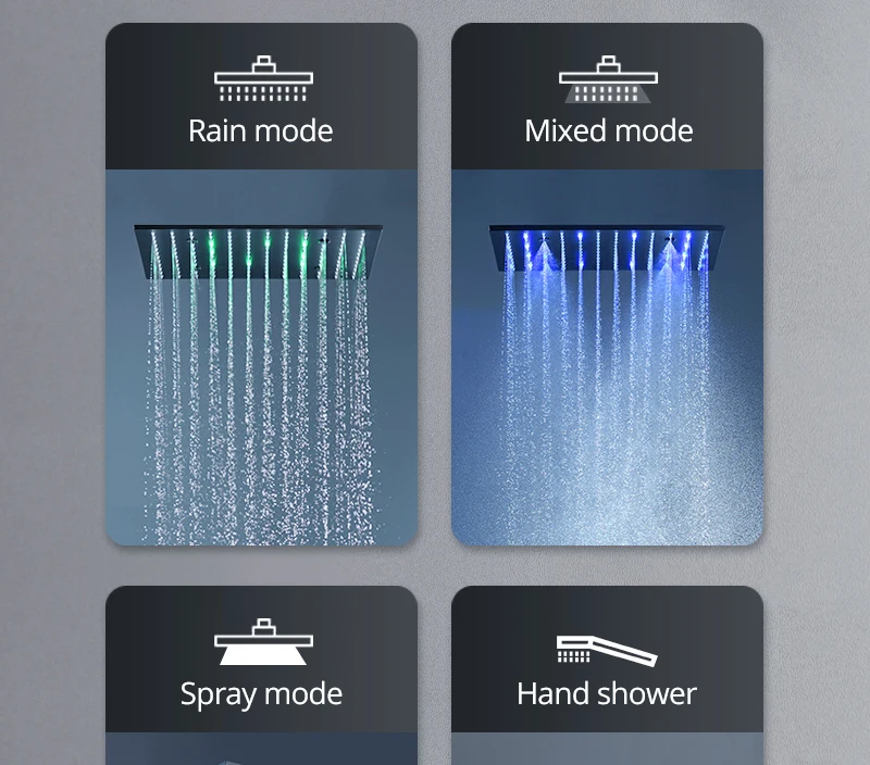 hm Black Thermostat 16 inch Shower System Button Shower Faucets Three Way Out of the Water Brass Large Shower Set  (9)