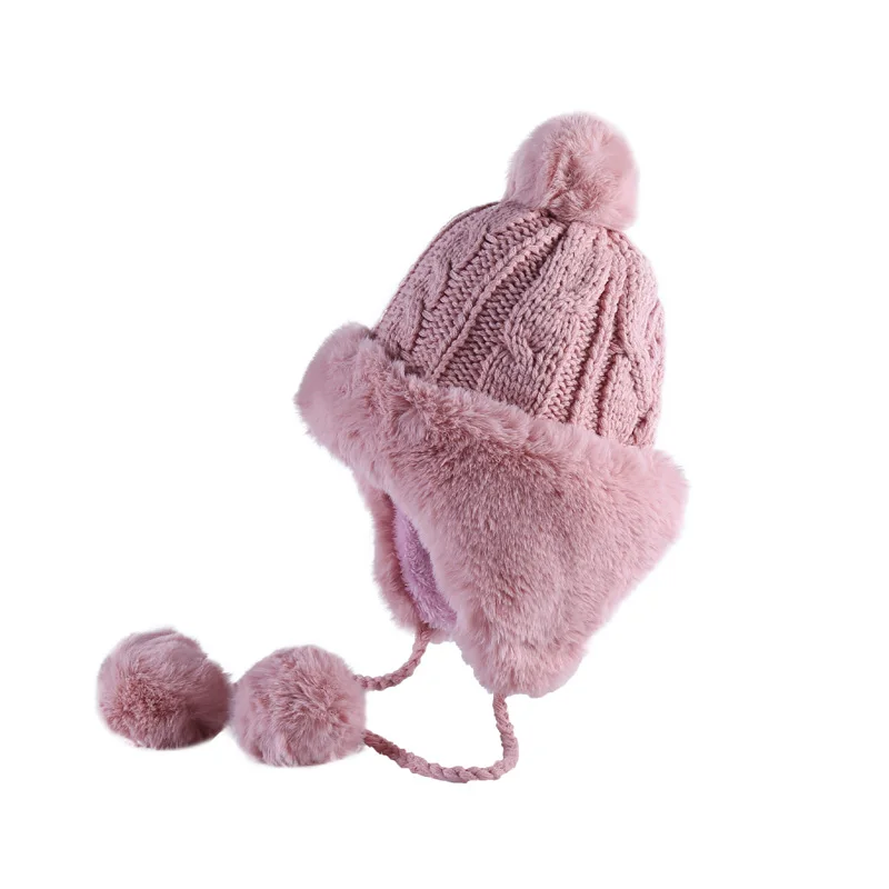 pink LERFEY, зимние женские шапки-бомберы, искусственный мех, теплые утолщенные ушанки, зимние вязаные шапки, Русская Шапка-бомбер, шапка с наушниками, шапки бини - Цвет: pink
