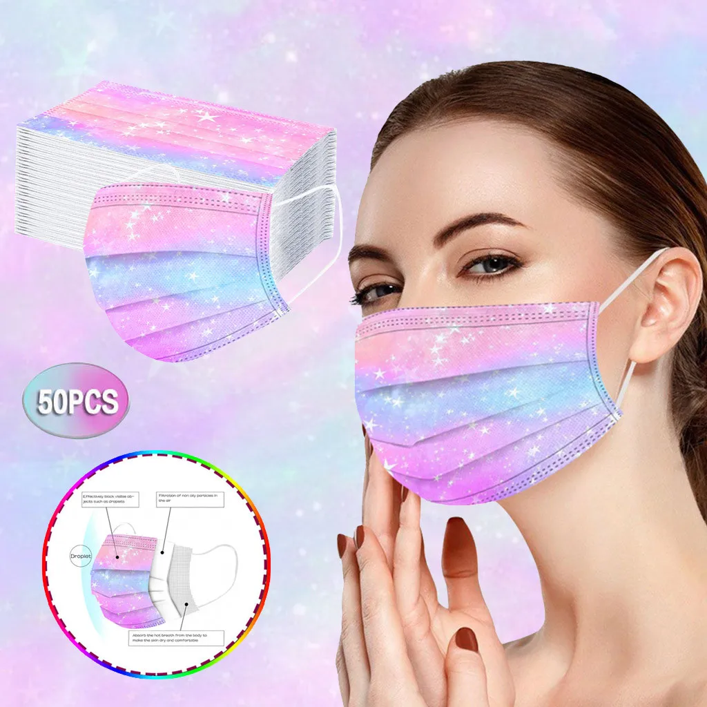 50PC adultos Tie dye gradiente impreso tres capa a prueba de polvo máscara desechable de máscaras de tejido tapa la cara mascarilla nuevo|Mascarillas de mujer| - AliExpress