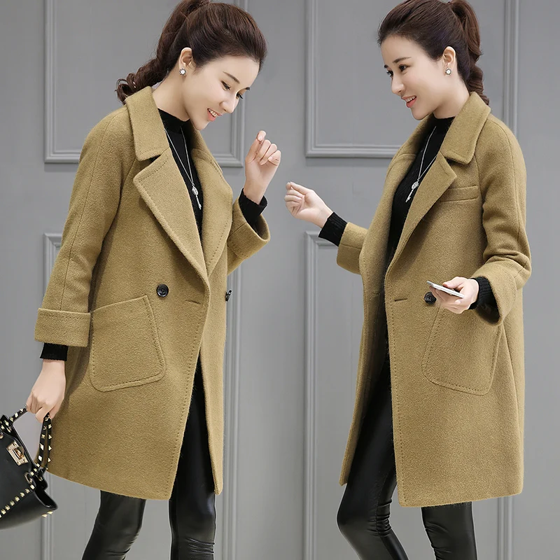 

2019 women's Korean self-cultivation woolen coat female long section autumn and winter new style Han Fan Woolen coat jacket