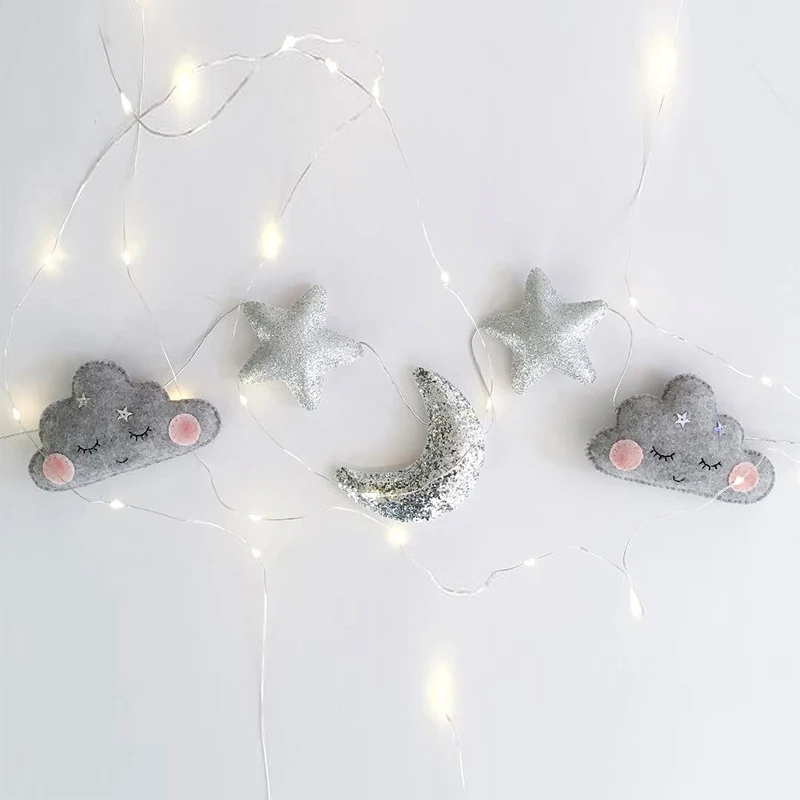 

Nordic Gold Star Garland Felt Moon Cloud String Hanging Banner Children Room Wall Decor Nursery Baby Shower Decorations Gifts