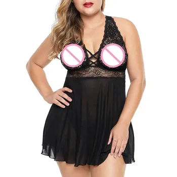 

New Women Sleepwear Sleevless Lace Home Dress V-neck Sexy Nightgown Fashion Female Nightdress + Brief Ladies Homewear Nightdress