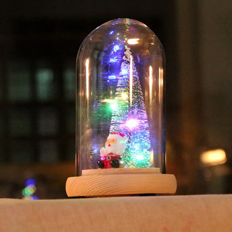 Рождественская елка в стеклянном куполе, светодиодный светильник на батарейках, рождественские праздничные украшения для помещений