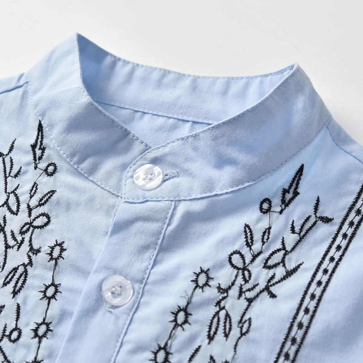 Летняя одежда для мальчиков с короткими рукавами, рубашка из чистого хлопка детская одежда с короткими рукавами и этническим вышитым воротником-стойкой Cardig