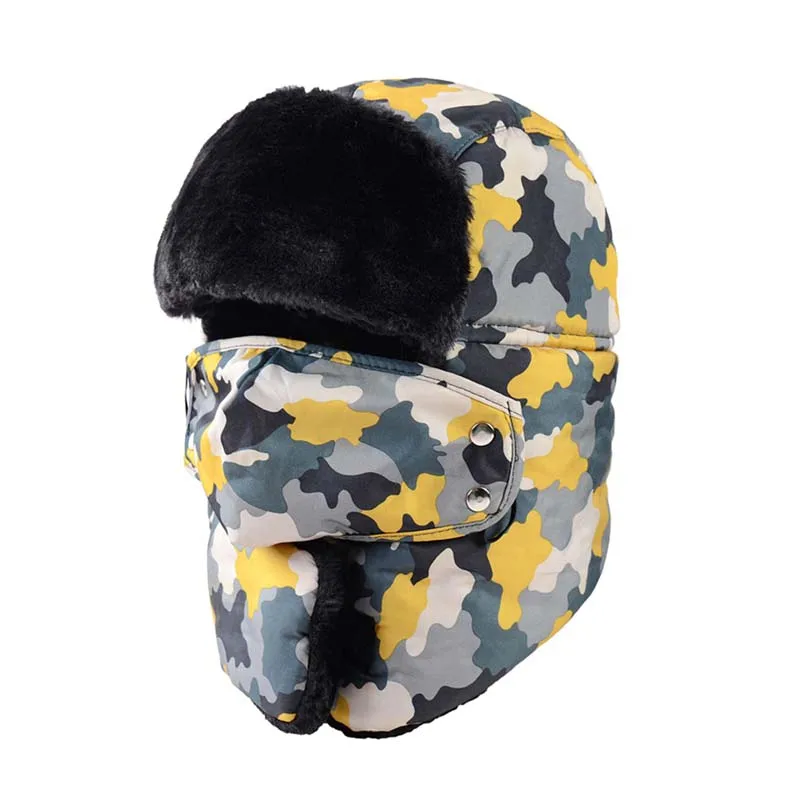 QJ2322Y Bomber Hat Women Men Thick Fluffy Windproof Face Mask Scarf Cap Outdoor Winter Ski HatApparel Accessories - Цвет: QJ2322Y