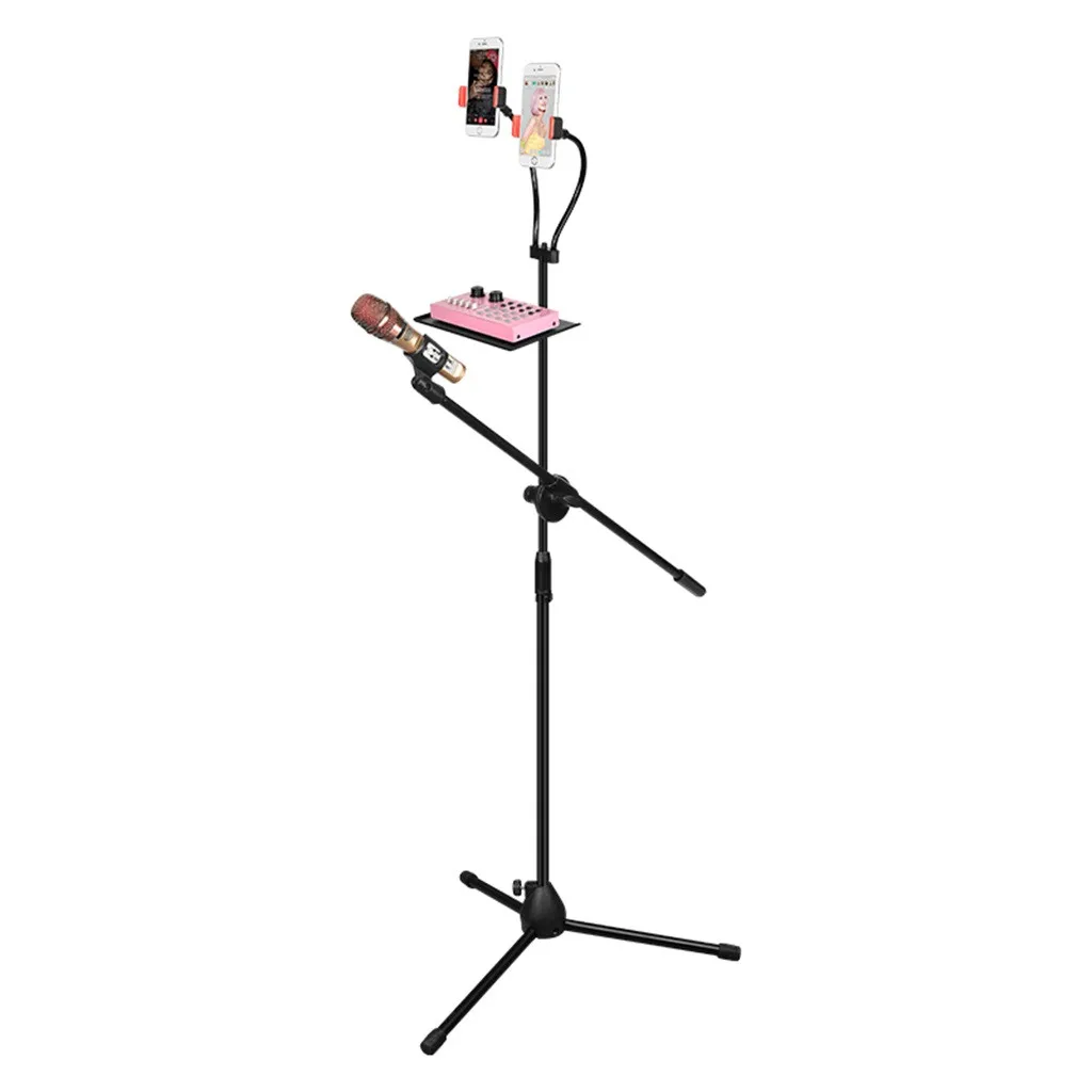 KH-33 стенд двойная ручная машина Live Студийный микрофон кронштейн с лотком универсальный пластиковый держатель для телефона подставка база