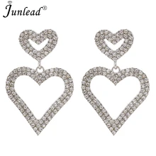 Junlead Модные Винтажные серебряные белые Кристальные бусы серьги-подвески массивные большие милые серьги в форме сердца для женщин ювелирные изделия для любви