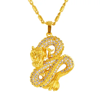

24k Yellow Gold Dragon Brand Pendant Necklace For Men 3D Hard Gold Domineering Zodiac Dragon Pendant Necklace Fine Jewelry Gift