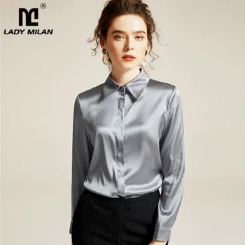 

100% Silk Women's Shirt Turn Down Collar Long Sleeves Fashion Elegant Work Blouse Shirt