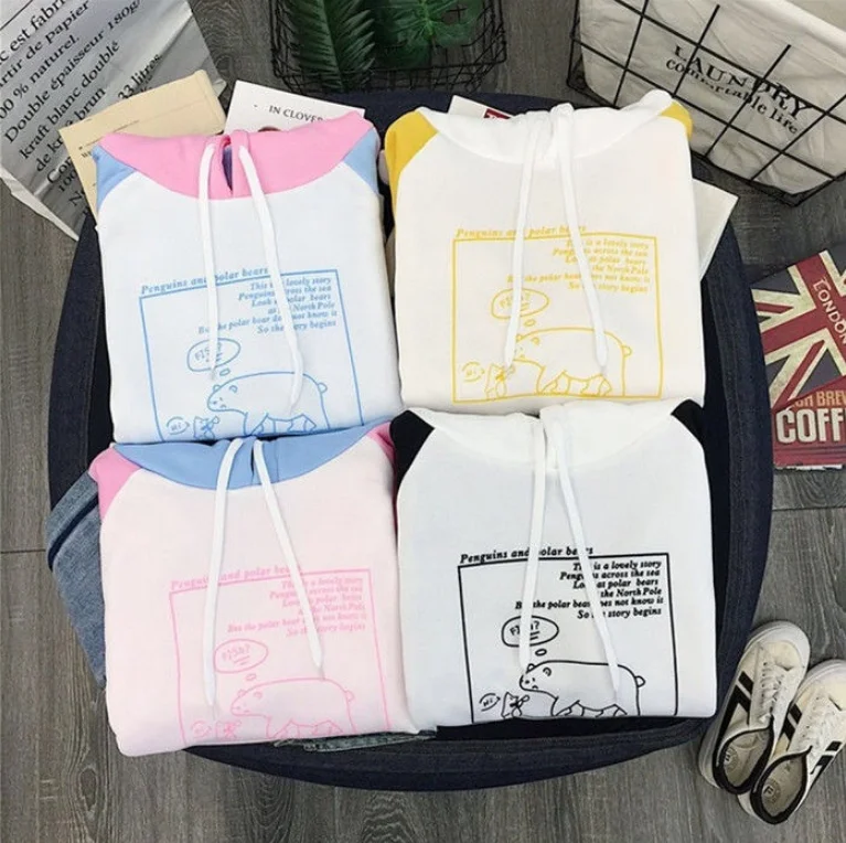 Harajuku Милая цветная толстовка с капюшоном в стиле пэчворк для женщин новинка 2019