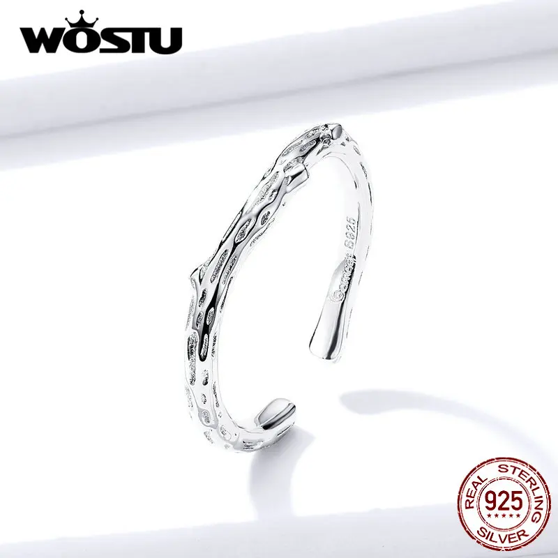 WOSTU Настоящее 925 пробы Серебряное простое Стильное кольцо «ветка» для женщин, регулируемые кольца для свадьбы, помолвки, минималистичное ювелирное изделие CTR088