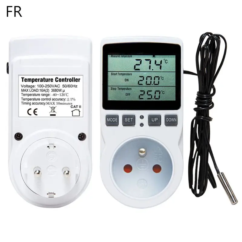 

Multi-Function Thermostat Digital Temperature Controller Socket Outlet w/ Timer Switch Sensor Probe Heating Cooling 16A L93C