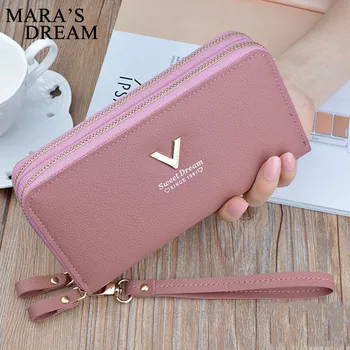 

2020 Wristband Double Zipper Women Long Wallet Large Capacity Wallets Female Lady Purses Phone Pocket Card Holder Cartera Mujer