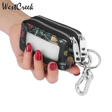 Весткрик Стрекоза фауэрс животным принтом тисненый Автомобильный ключ кошелек двойная молния Органайзер брелок прозрачное окно