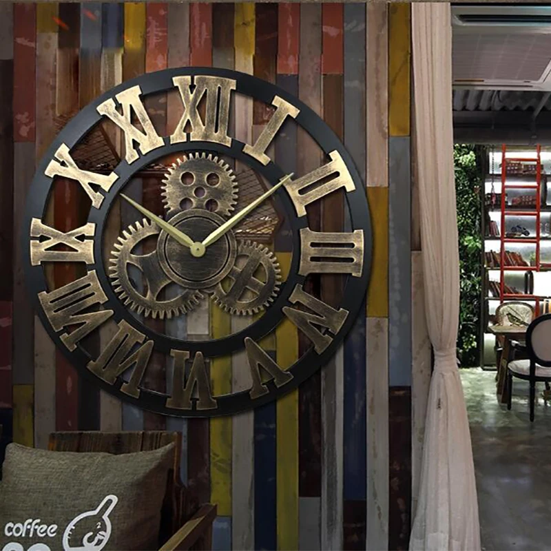 Handmade-Clock-Oversized-3D-retro-rustic-decorative-luxury-art-40cm-gear-wooden-vintage-large-wall-clock