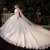 Boat Neck Wedding Gown With Train 2024 Three Quarter Sleeve Lace Up Bridal Ball Gown Robe De Mariee Vestido De Noiva Customized 3