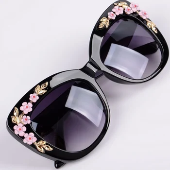 

2020 Luxury Queen Cat Eye Sunglasses for Women Rose Flower Vintage Girls Oculos De Sol Oversize Brand Design Women Sun glasses