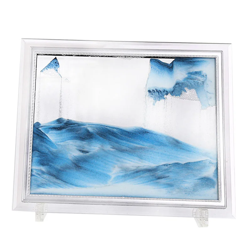 Gelentea 3D Dynamic Flowing Grit Sand Painting Transparent Glass Frame Drawing Landscape Moving Sand Art Painting Psychedelic Starry Pattern Flowing Sand Painting