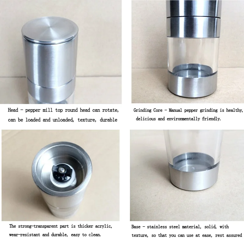 Ручная мельница для соли и перца, шлифовальная машина из нержавеющей стали для приправ, кухонный инструмент, аксессуары, шлифовальная бутылка для специй, соус, мельница