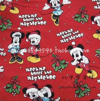 

140cm Width Christmas Day Mikey Minie Red Cotton Fabric for Gril Clothes Hometextile Cushion Cover Backpacks DIY-BK945