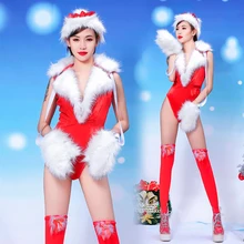 Праздничный наряд, рождественский костюм для ночного клуба, женские сексуальные танцевальные костюмы, Ds Rave, красный костюм с высокой вилкой, DT1695