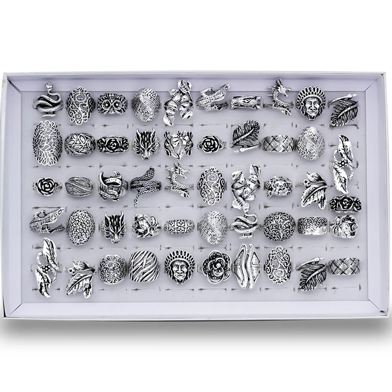 Wholesale 25pcs/Lots Vintage Mix Style Anmial Flower Rings For Women Party Gift Jewelry