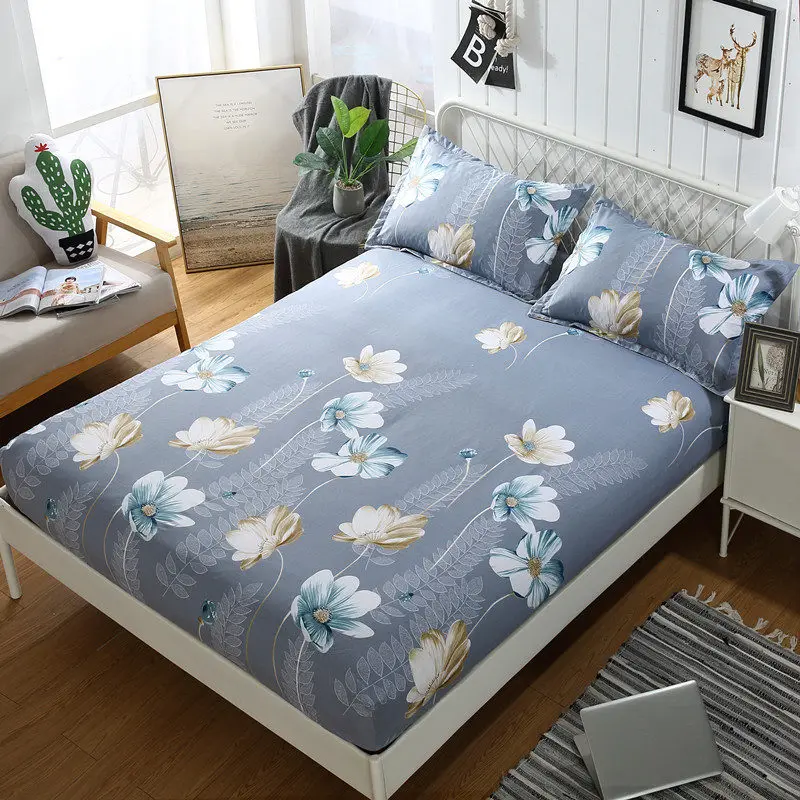 Flower Pattern Mattress Cover Polyester Dustproof Bed Cover Antislip