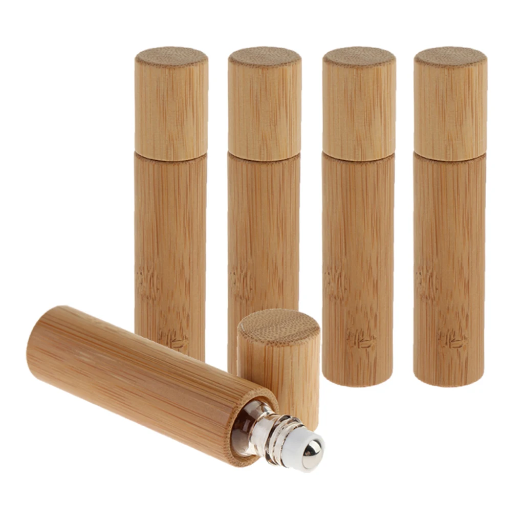 5 X 10ml Natural Bamboo Refillable Empty Sample Essential Oil Roll On Bottle
